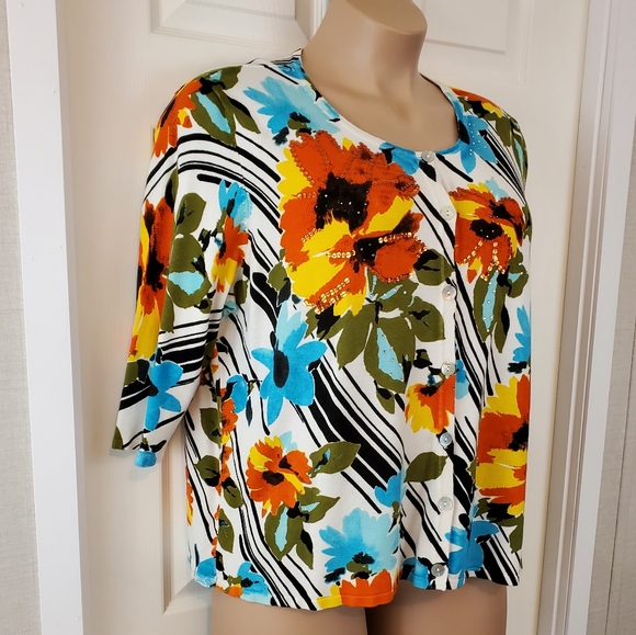 Prima Bella Tropical Button Up Sweater/Cardigan - Picture 2 of 9